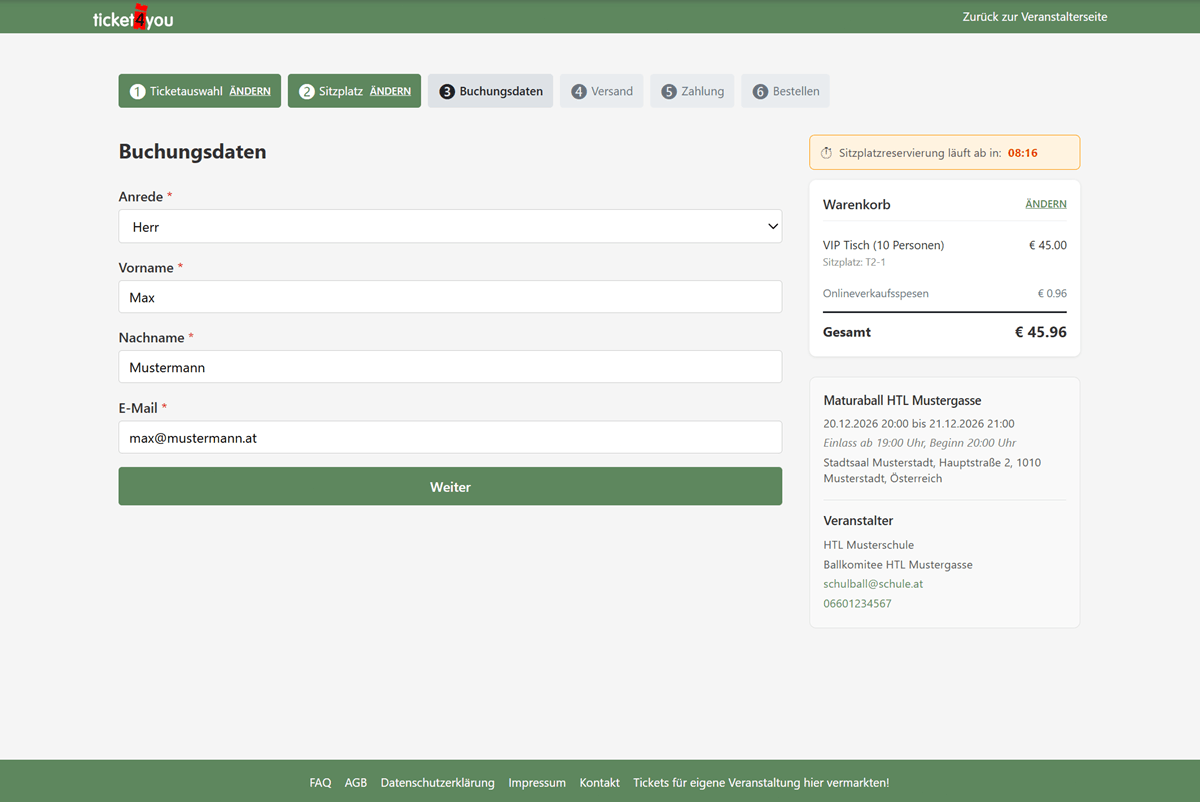 Online-Anmeldeformular im Bestellprozess mit Kundendaten