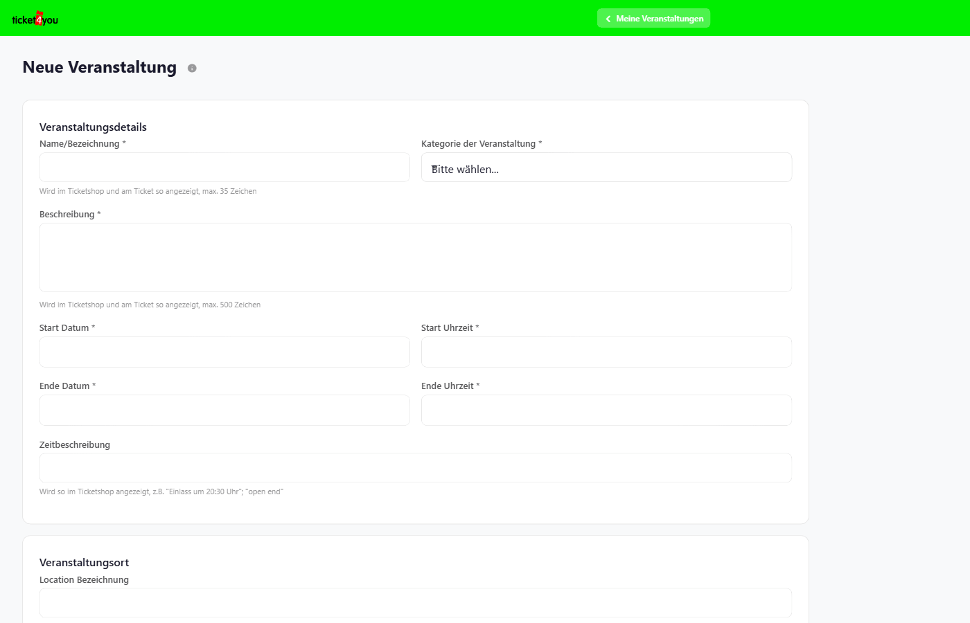 Veranstaltung anlegen � Schritt-f�r-Schritt im ticket4you Interface