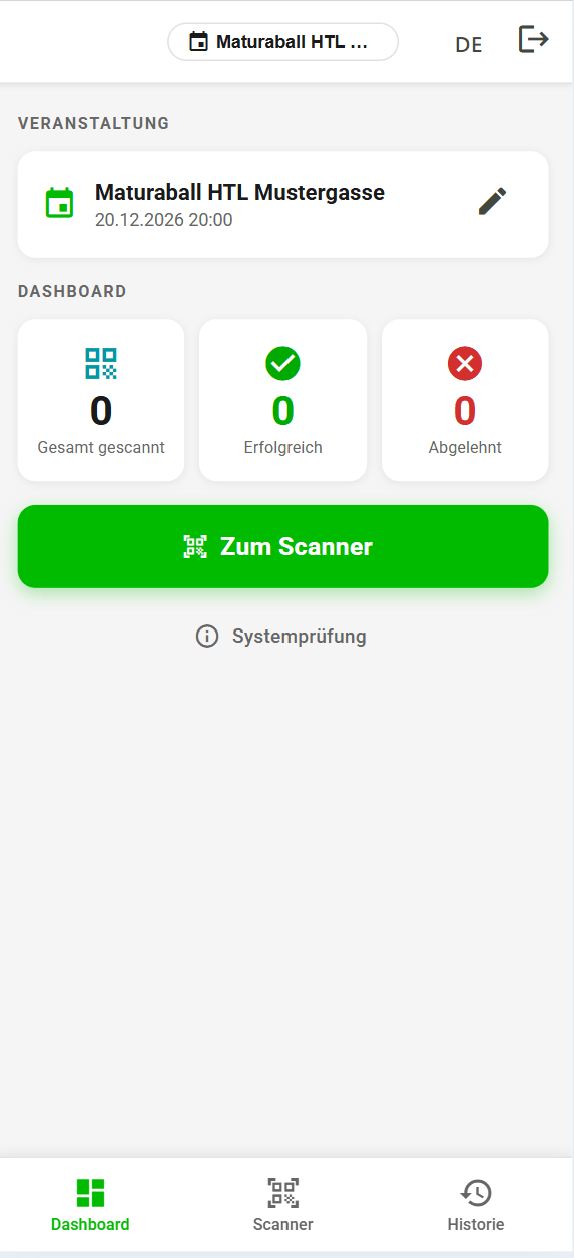CHECKIN Web-App Dashboard auf dem Smartphone